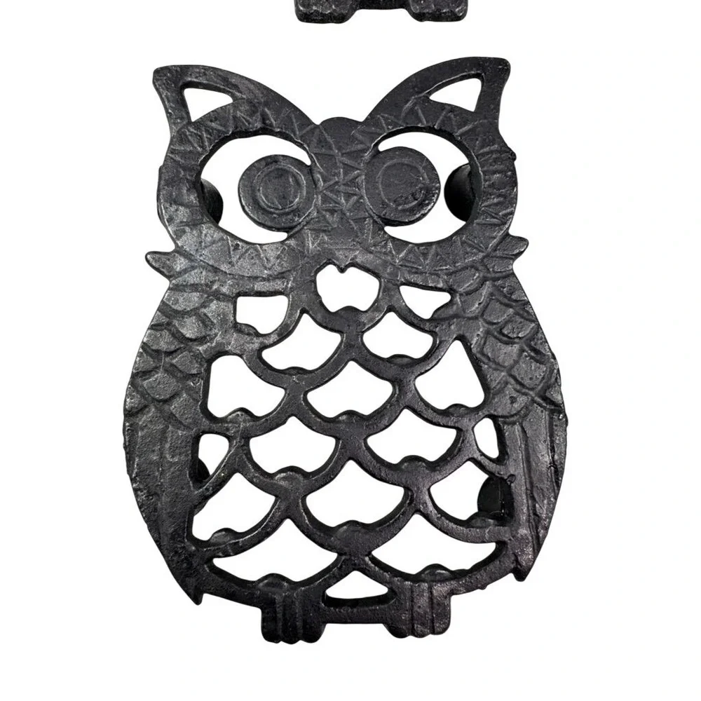 Set‎ of 4 Cast Iron Owl Trivets Black Rustic Kitchen Decor 5.5